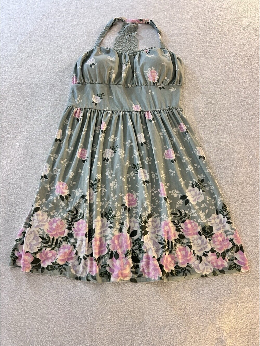 No Boundaries (No Bo) Pale Green Floral Crossback Summer Dress Jr 7/9